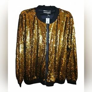 Dazzling Gold Sequin Bomber Jacket Pit To Pit 28 Plus Holiday Party, New Years.